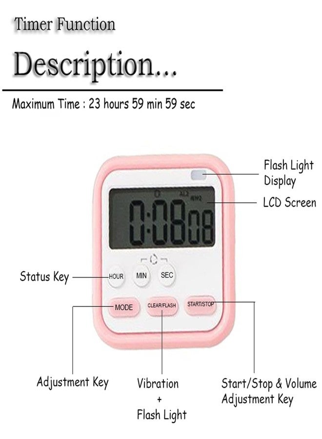 Eripeli Digital Kitchen Timer with Stopwatch Function - Large Display Countdown Timer with Loud Alarm, Magnetic Backing & Stand, Round Design for Cooking, Study, Work (Pink) - Image 3